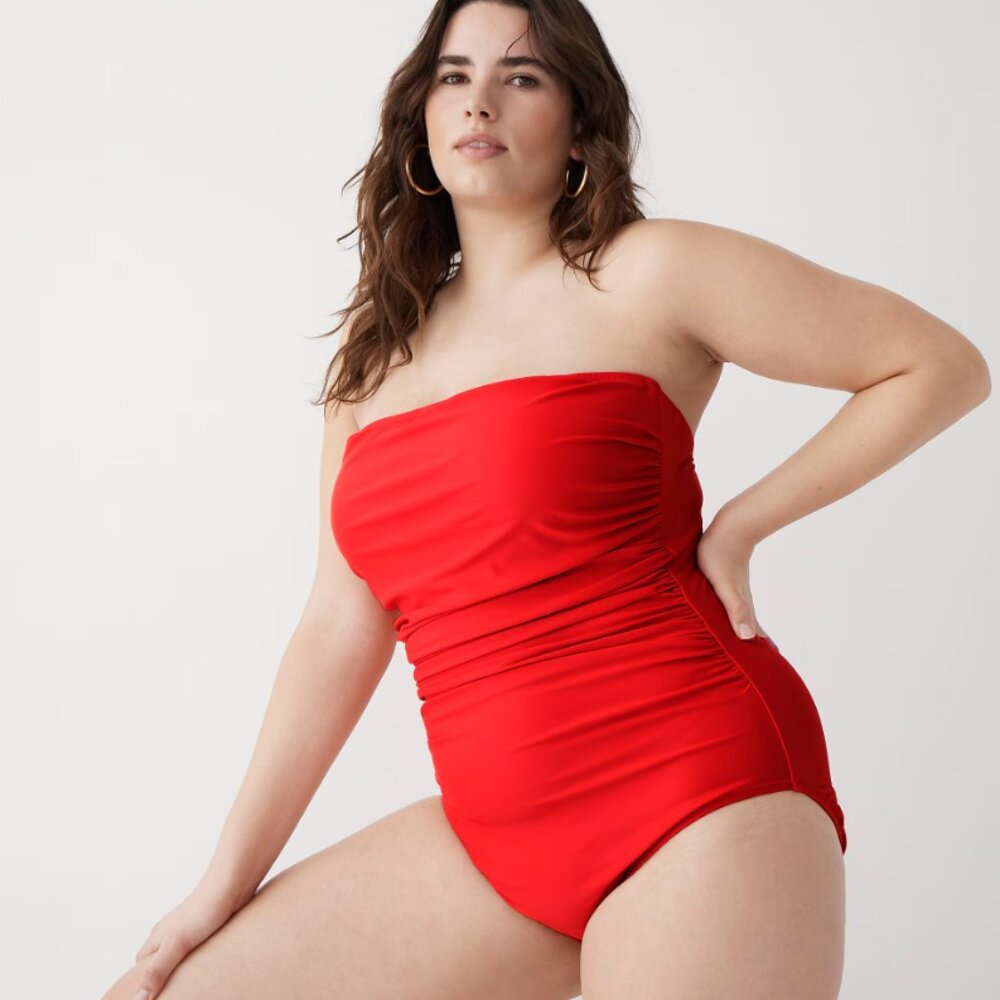 NWT J. Crew Ruched‎ Bandeau Red One-piece Swimsuit 22